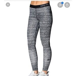 Nike Pro Dri-FIT Leggings Black White Glitch Static Print Training Tights XS